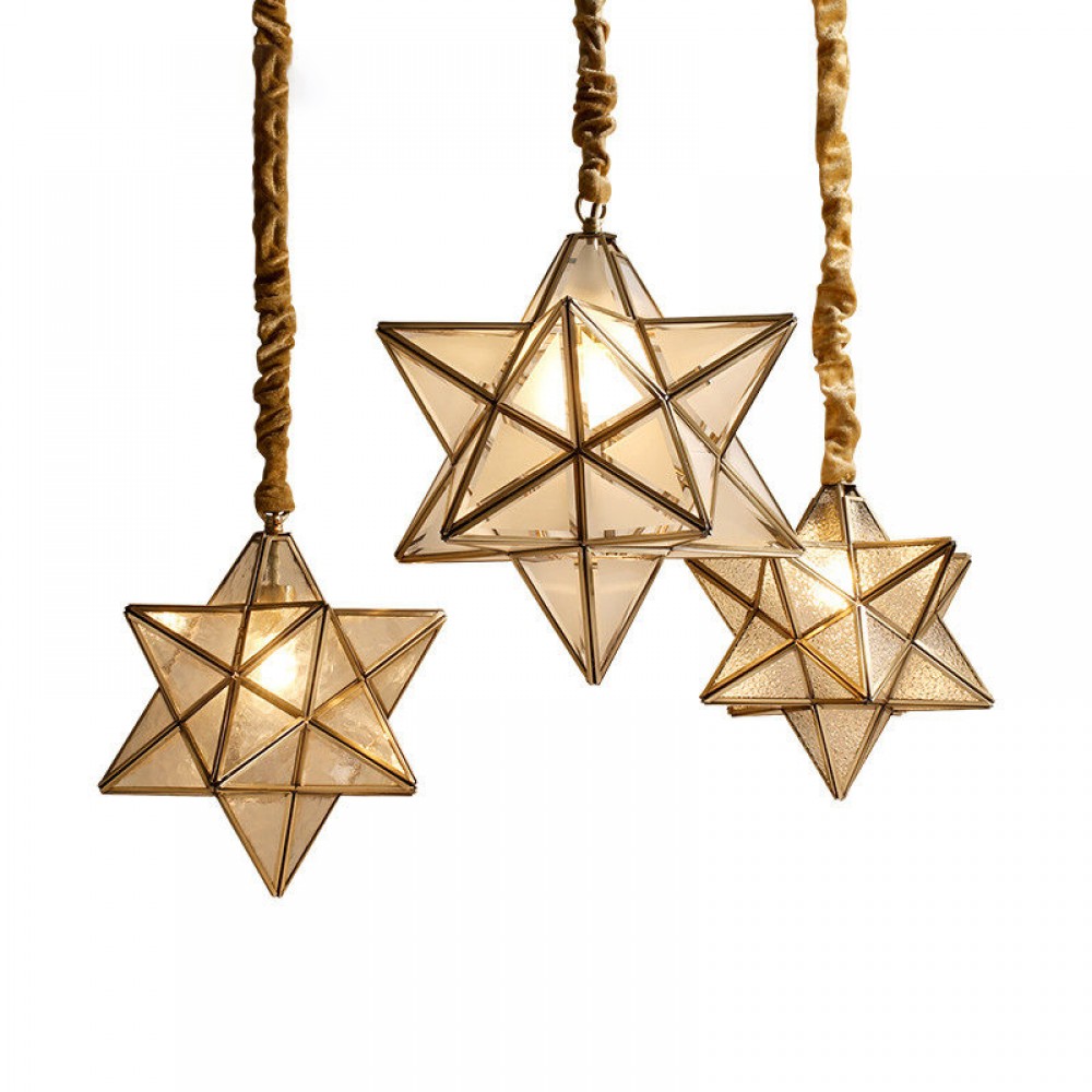 American Style Full copper Star Shape Copper Glass Droplight 