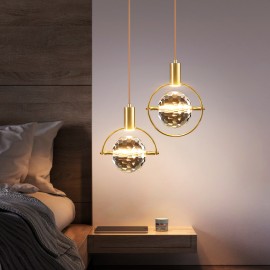 LED Crystal Chandelier Vintage Copper Bedroom Bedside Crystal Ball Pendant Lamp