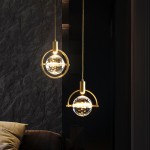 LED Crystal Chandelier Vintage Copper Bedroom Bedside Crystal Ball Pendant Lamp