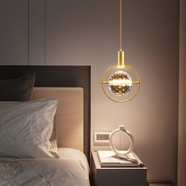 LED Crystal Chandelier Vintage Copper Bedroom Bedside Crystal Ball Pendant Lamp