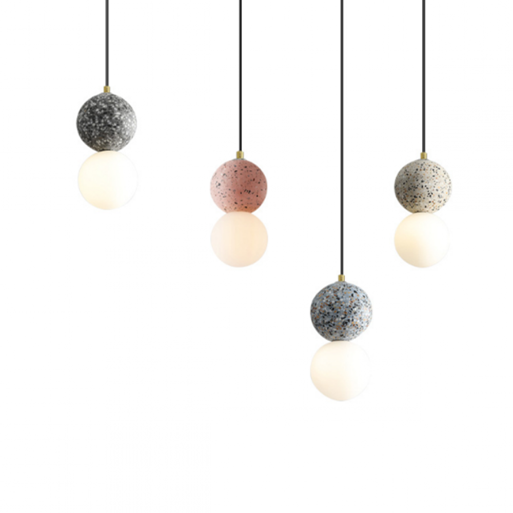 Minimalist Modern Design Black Pink Glass Terrazzo Ball Pendant Lamp