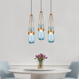 Blue Smoky Clear Shade Lighting Fixtures Arabic Copper Glass Pendant Lamp