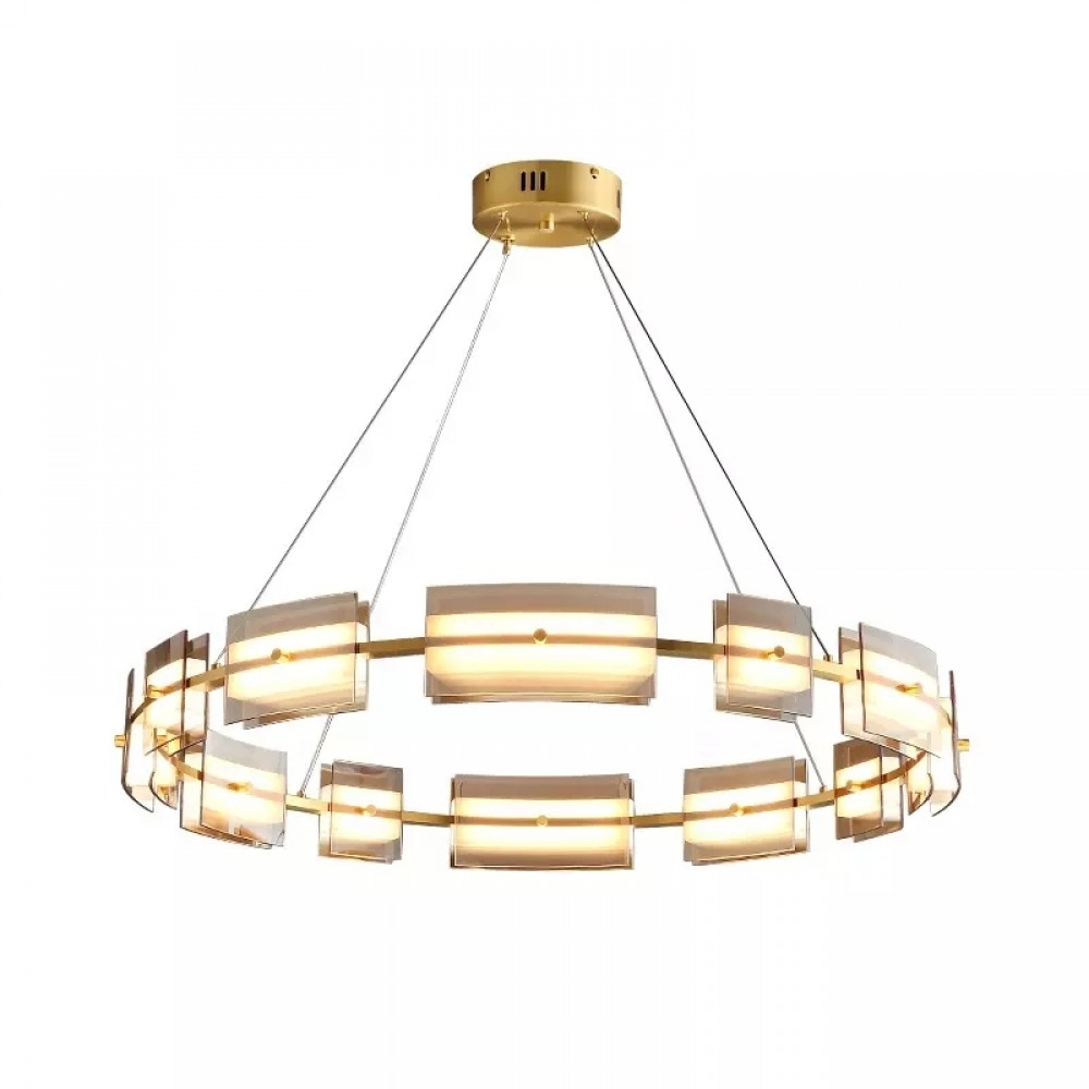 Indoor Lighting Luxury Ring Kitchen Island Copper Glass Modern Industrial Copper Pendant Chandelier Lamp