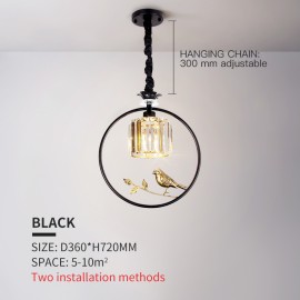 Nordic Restaurant Lamp Single Head Round Bedroom Bedside Lamp Crystal Bird Pendant Lamp