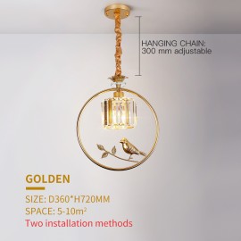 Nordic Restaurant Lamp Single Head Round Bedroom Bedside Lamp Crystal Bird Pendant Lamp