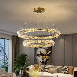 Modern light luxury round bedroom simple creative postmodern personality Crystal LED Ring Chandelier Lamp