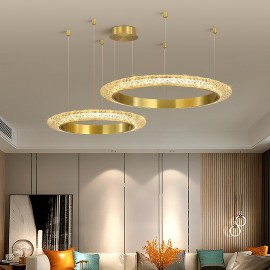 Decorative Living Room Bedroom Crystal Interior Gold LED Crystal Ring Chandelier Lamp