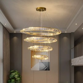 Modern light luxury round bedroom simple creative postmodern personality Crystal LED Ring Chandelier Lamp