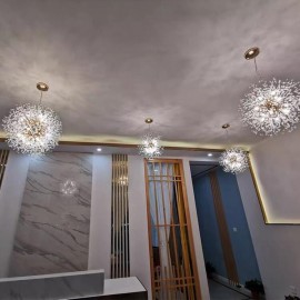 Modern stainless steel silver crystal ball Dandelion Style Chandelier Lamp