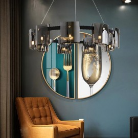 Nordic smoky gray or amber glass simple round Modern Copper Chandelier Lamp