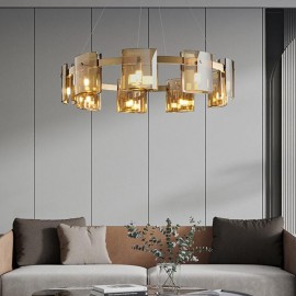 Nordic smoky gray or amber glass simple round Modern Copper Chandelier Lamp