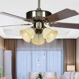 Ceiling installation wooden blade European style fan light