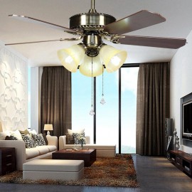 Ceiling installation wooden blade European style fan light