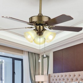 Ceiling installation wooden blade European style fan light