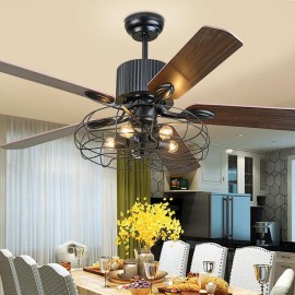 Wooden blade ceiling installation LED industrial fan light