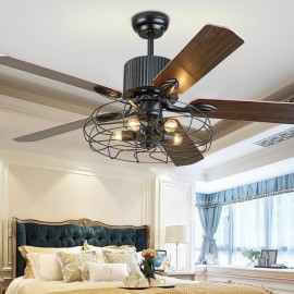 Wooden blade ceiling installation LED industrial fan light