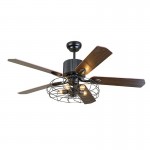 Wooden blade ceiling installation LED industrial fan light